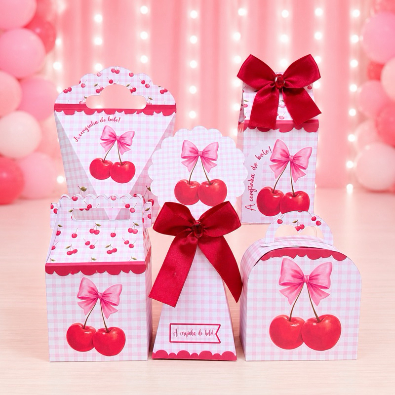 Kit Festa Cerejinha Caixinhas para festa infantis lembrancinhas de aniversario mimos decoração personalizados do tema