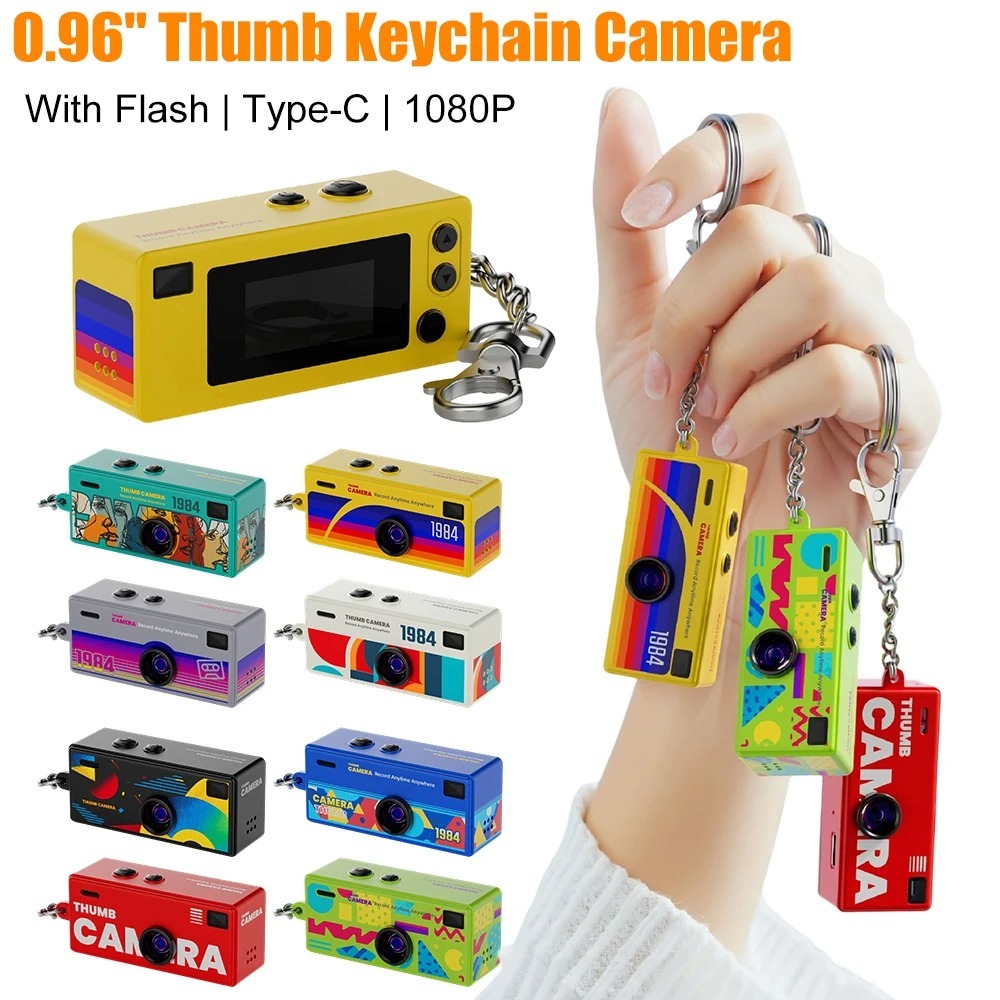 Câmera Filmadora Mini Portable Thumb Camera Keychain, Retro Action, LCD Screen, 1080P HD Video Recording