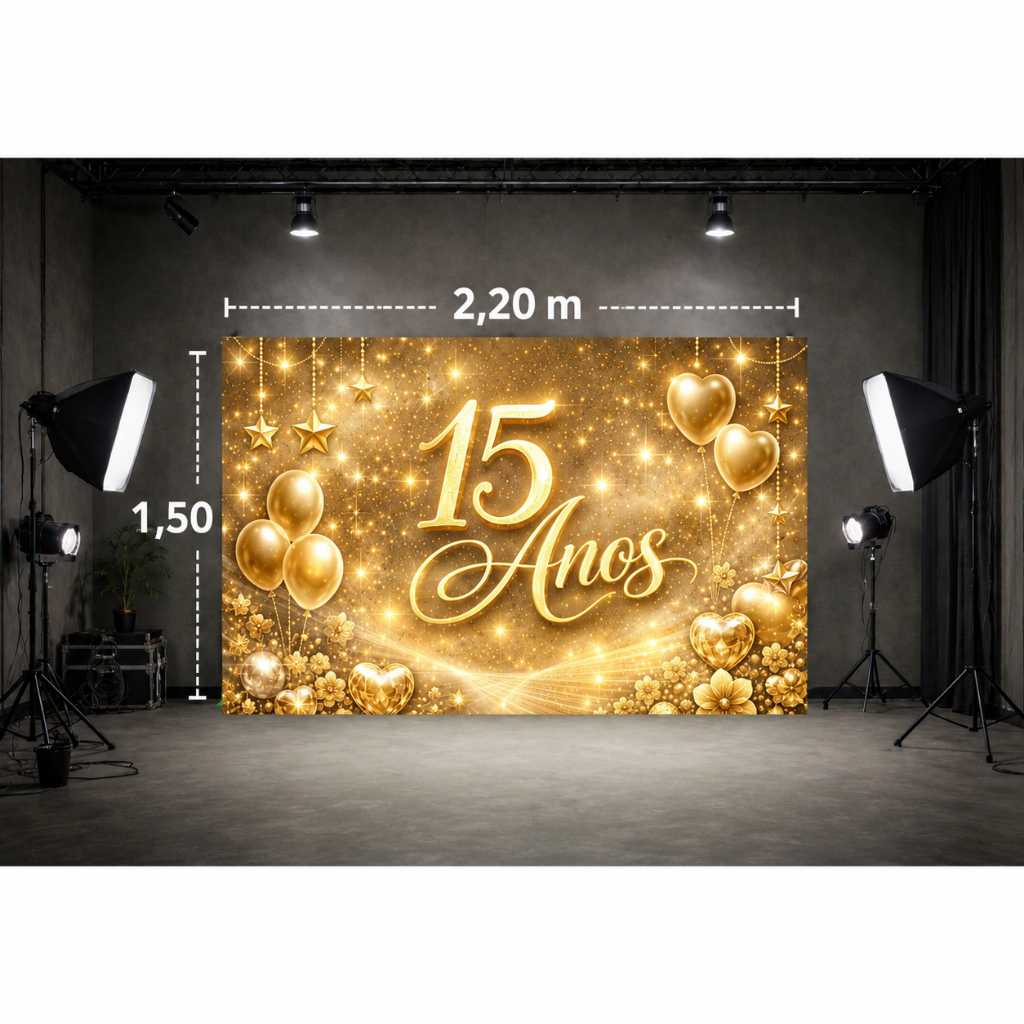 Fundo Fotográfico 15 ANOS Painel em Tecido Tamanho 2,20 Larg x 1,50 Alt
