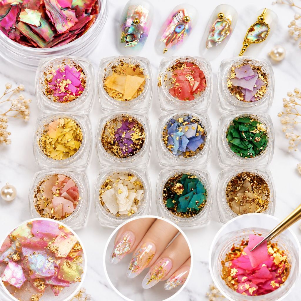 Kit 12 Madre Peróla Com Fio De Ouro Decoração Unhas Acrigel