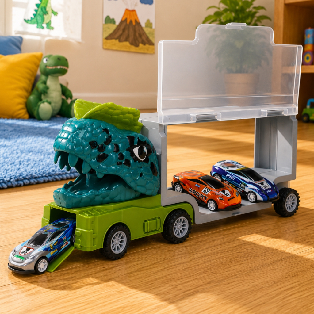 Brinquedo Carrinho Caminhão Dino C/ 3 Carrinhos De Fricção Para Crianças - Castela