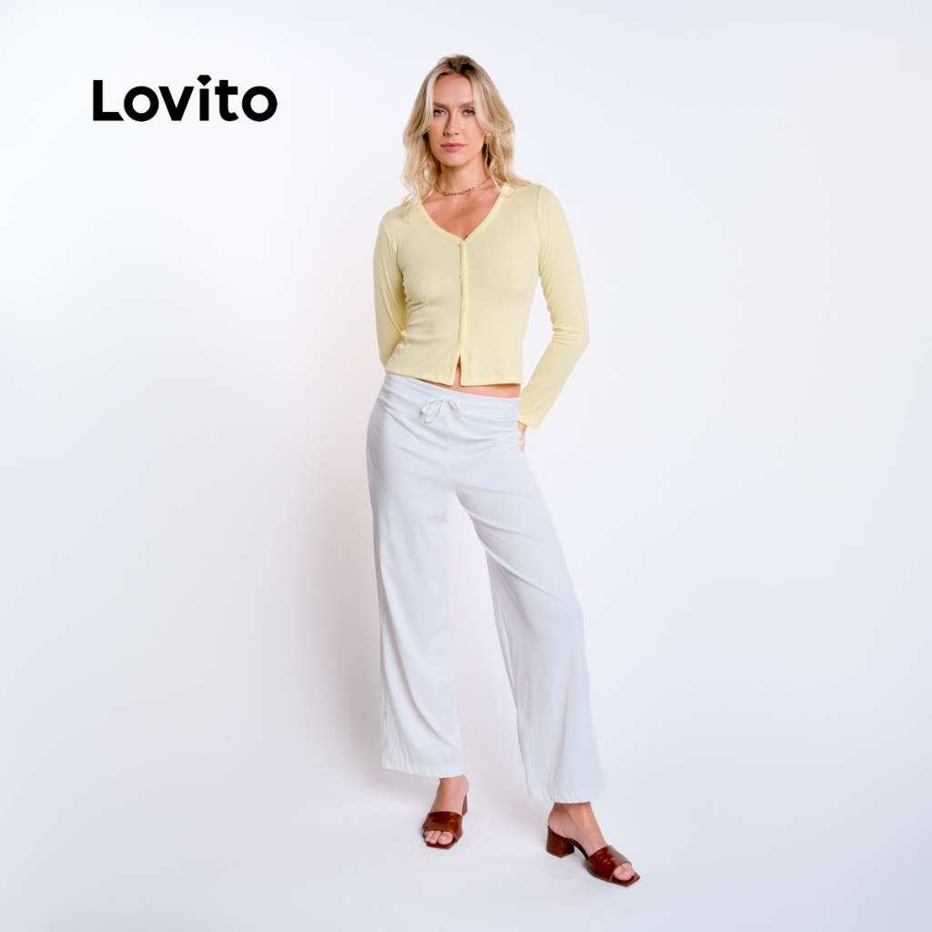 Lovito Blusa Manga Longa Ribana com Botoes Moda Feminina BRBLB19331963 · foto 2
