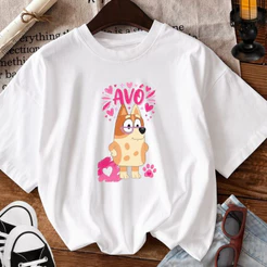 Camiseta Camisa Blusa Feminina 100%Algodão Bluey e Bingo, Avó estilosa delicada Lançamento