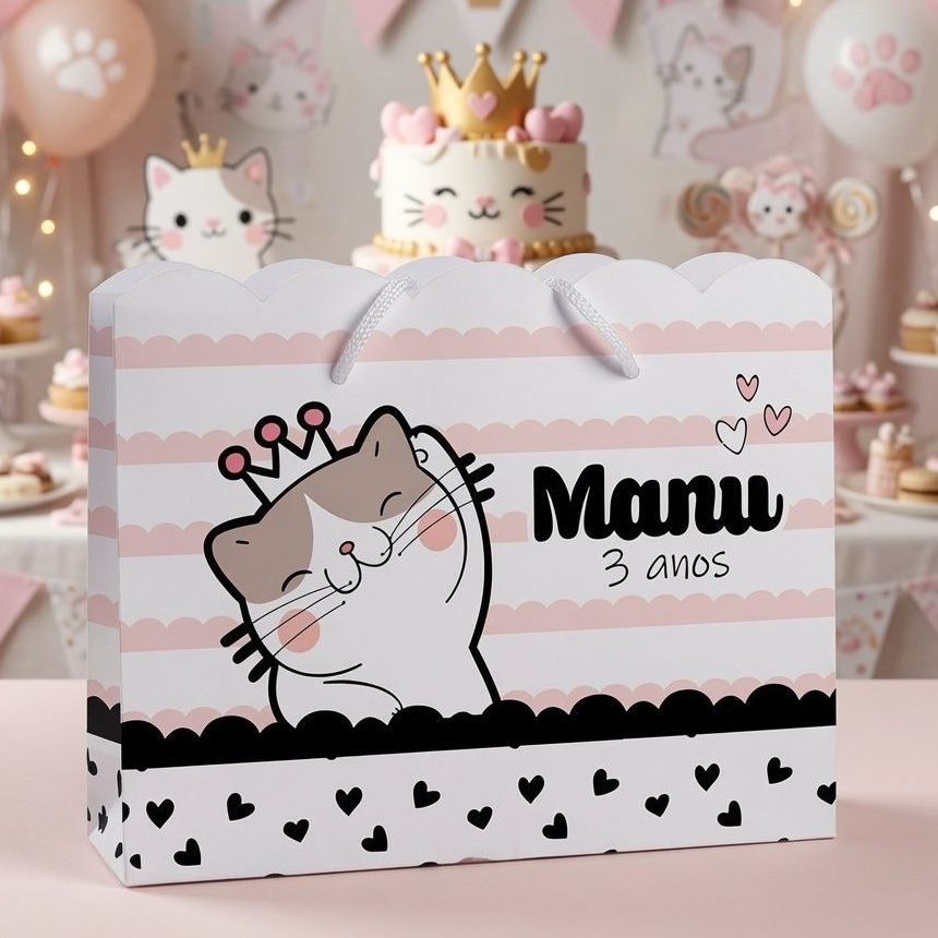 Sacolinha Personalizada Festa Infantil 20x15cm Nuvem Pegue e Monte Lembrancinha GATINHA CUTE