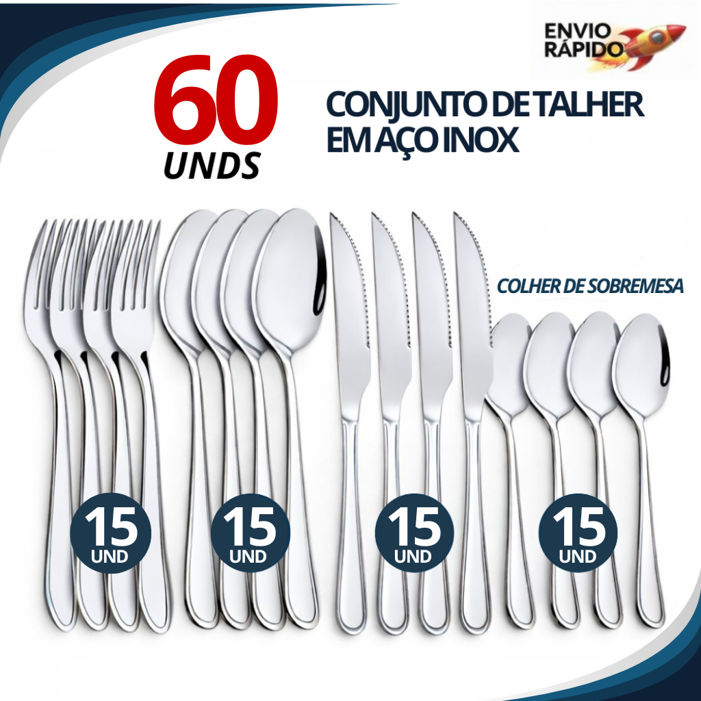 Jogo de Talheres 24 e 40 e 60 Peças Aço Inox Completo Faqueiro Jogo de Mesa Colheres Garfos Facas Alta Qualidade