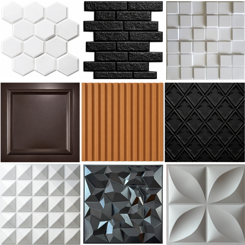 Kit 5 / 10 Placas PVC 3D Revestimento de Parede Decorativa 50x50cm