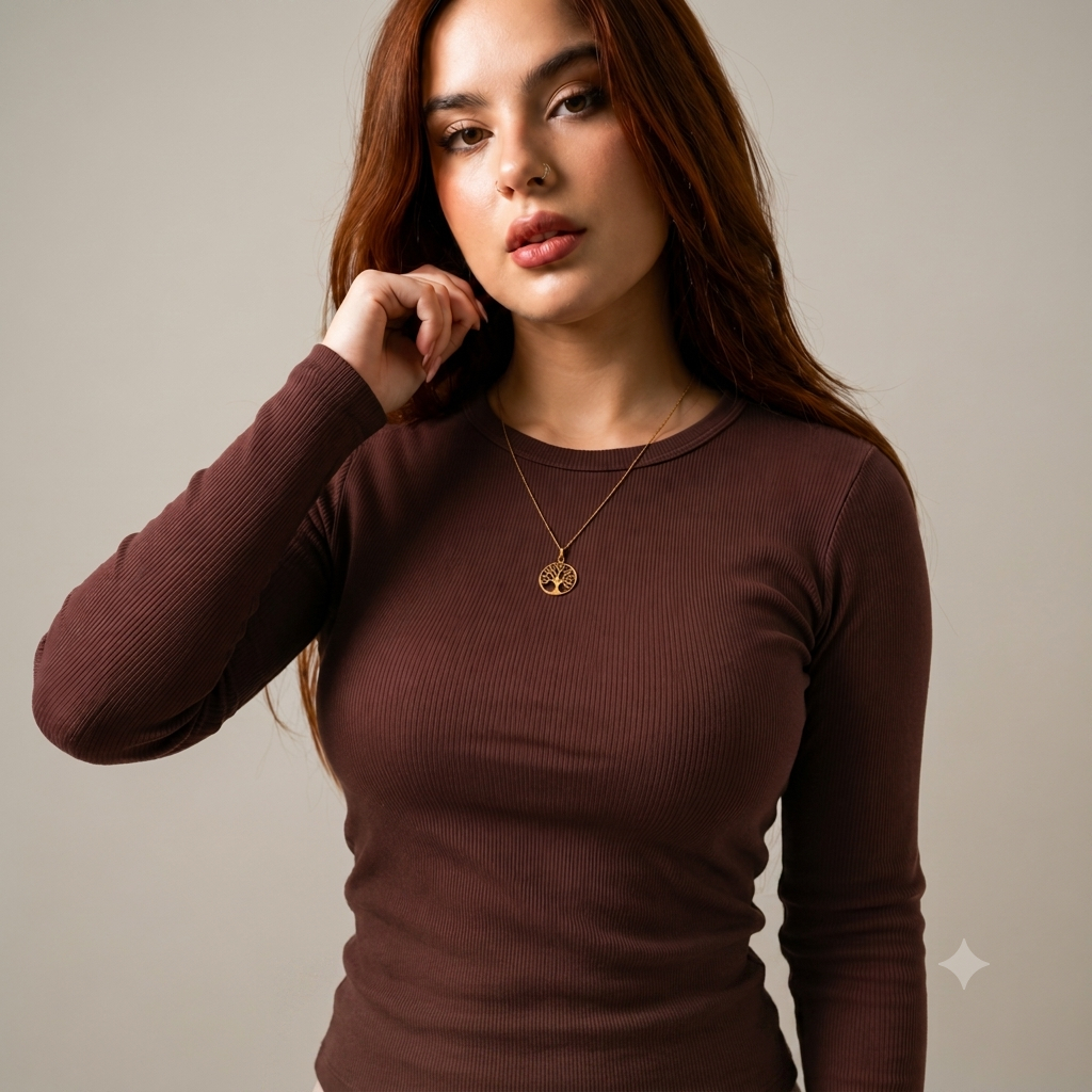 Blusa Feminina Canelada Manga Longa Ribana Algodão com Poliéster Gola Redonda Básica Justa Segunda Pele Inverno