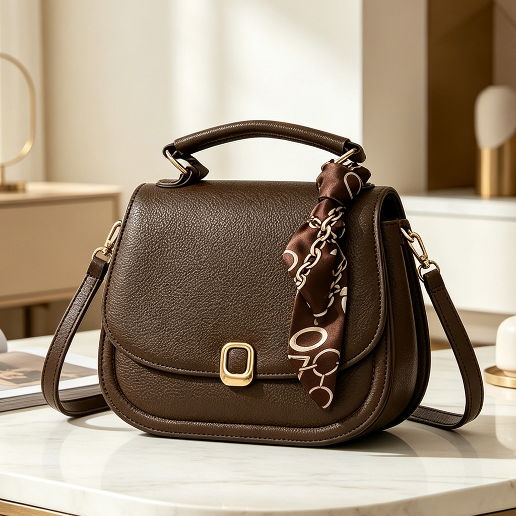 Bolsa feminina couro sintético matriz costurada alça de mão e transversal laço de cetim pequena moda
