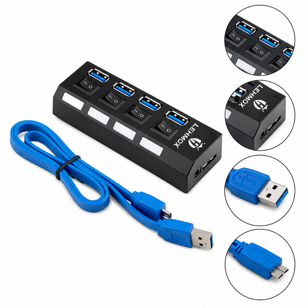 Hub 4 Portas USB 3.0 Rápido Transferência de Dados Lehmox