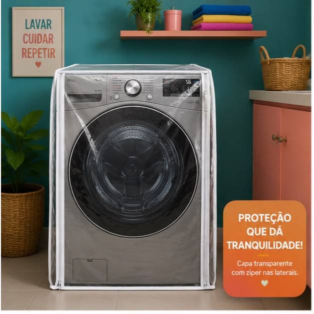 Capa Transparente para Máquina Lava e Seca 85x60x64cm Com Zíper Lateral LG Samsu