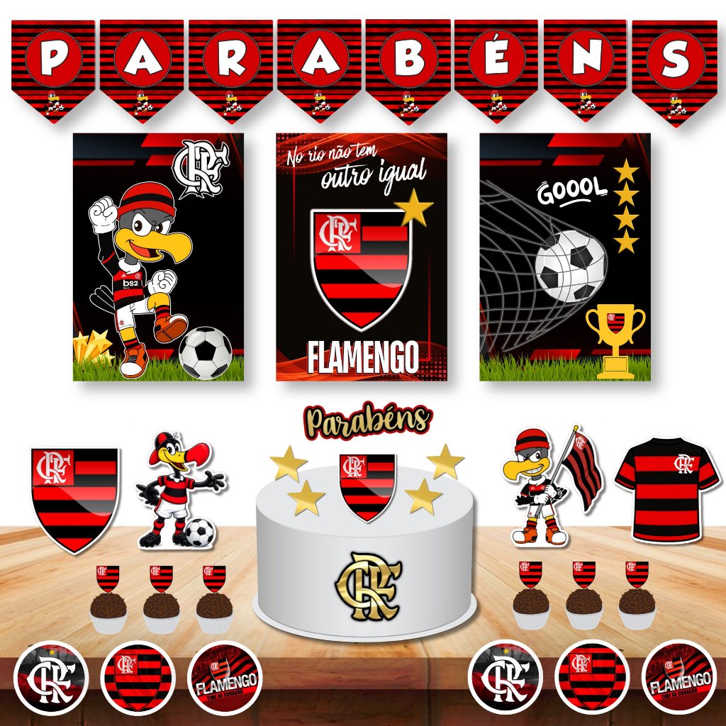 Kit Festa Flamengo - Decoração Completa - Festa em Casa / Escola - Kit só um Bolinho