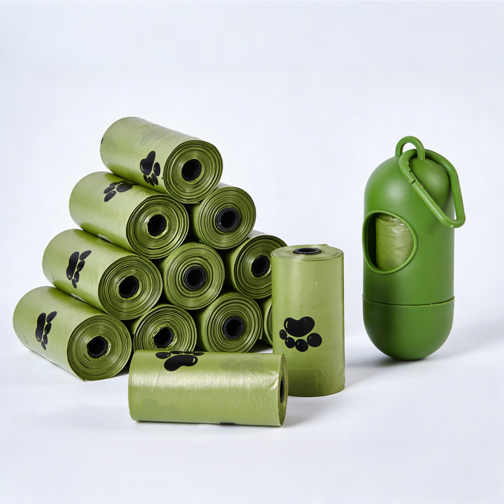 Kit Saquinhos Higiênico Pet + Dispenser Passeio Cata Cocô Caca de Cachorro Pet Saco Biodegradável Cada Rolinho Com 15