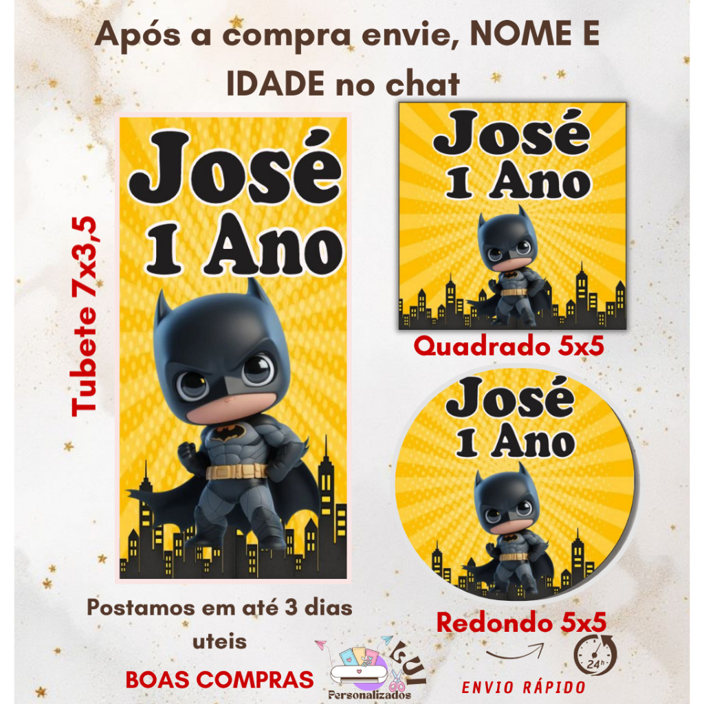 40/60/80/100 Adesivos Personalizados para Eventos Festas -BATMAN CUTE , SEM RECORTE