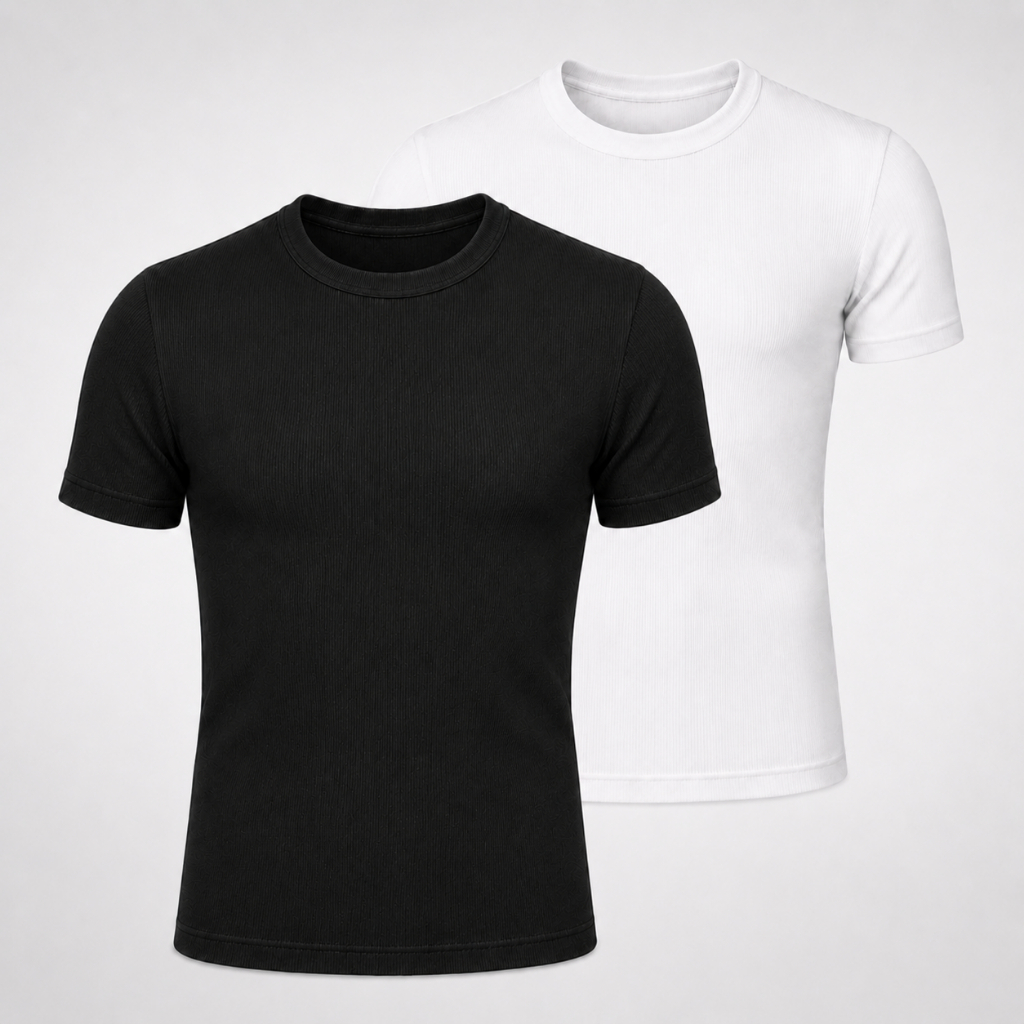 Kit com 2 Camiseta Canelada Americana Masculina Slim Camisa Canelada Basica Premium Rapper Streetwear Academia promoção