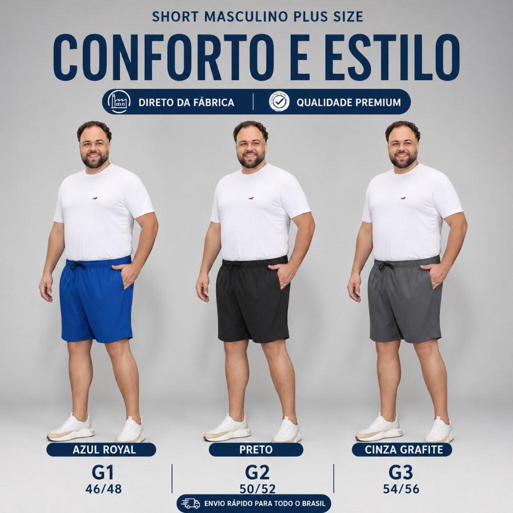 Kit 3 Bermuda Elastano Plus Size Masculina Original Com Bolso Tactel com Elastano Praia Casual