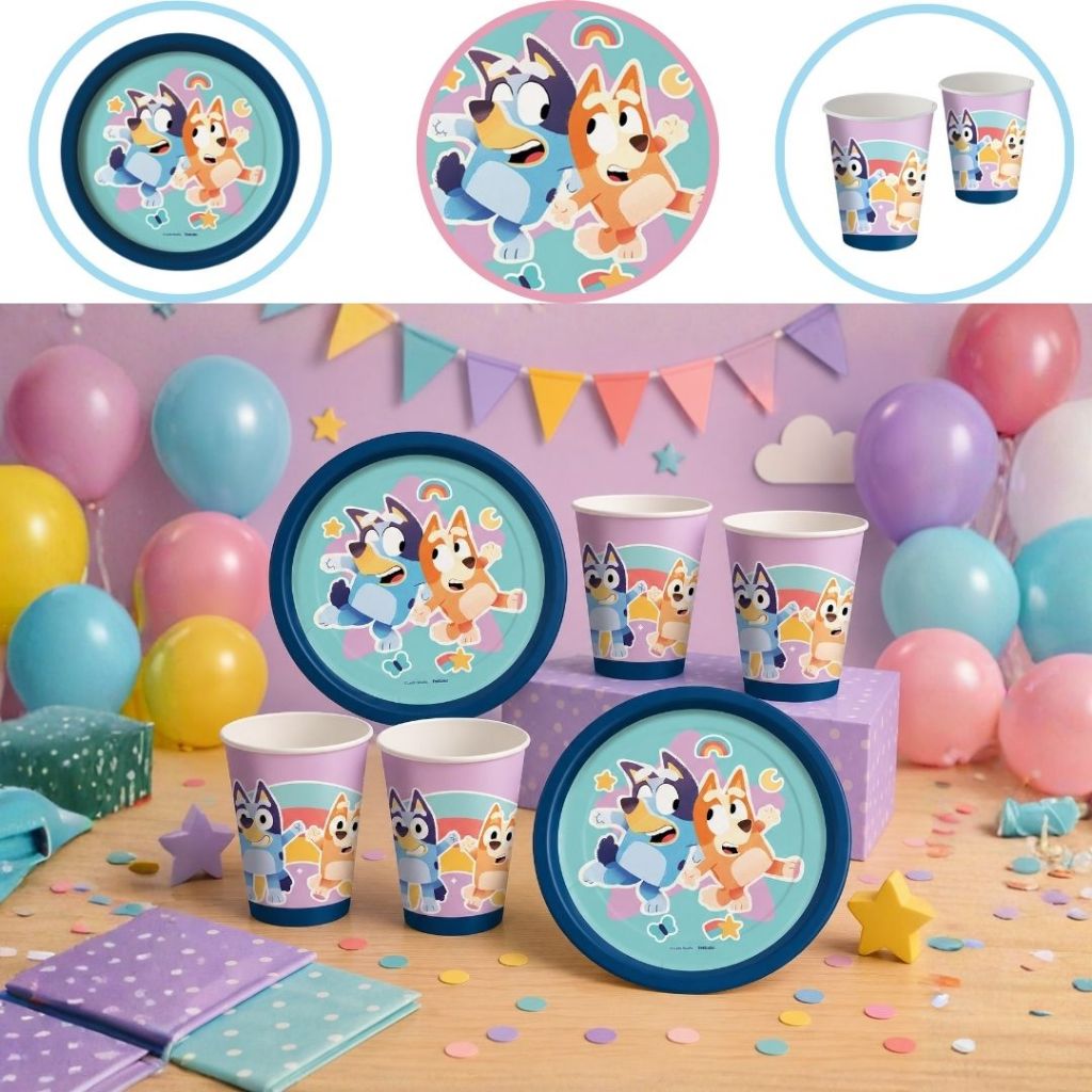 Kit Festa BLUEY 16 Pratos + 16 Copos Descartável 200 Ml Papel - FESTCOLOR (CHOCO)