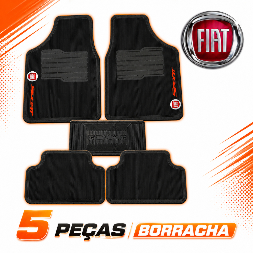 Tapete Fiat 5 peças Borracha Uno Punto Strada Mobi Fastback Siena Palio Idea Pulse Toro Argo Doblo