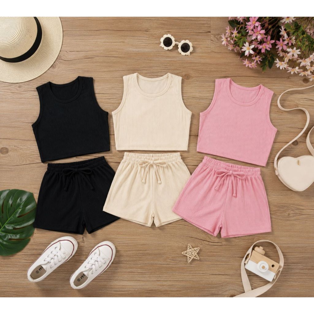 Conjunto infantil juvenil short e blusa curto canelado