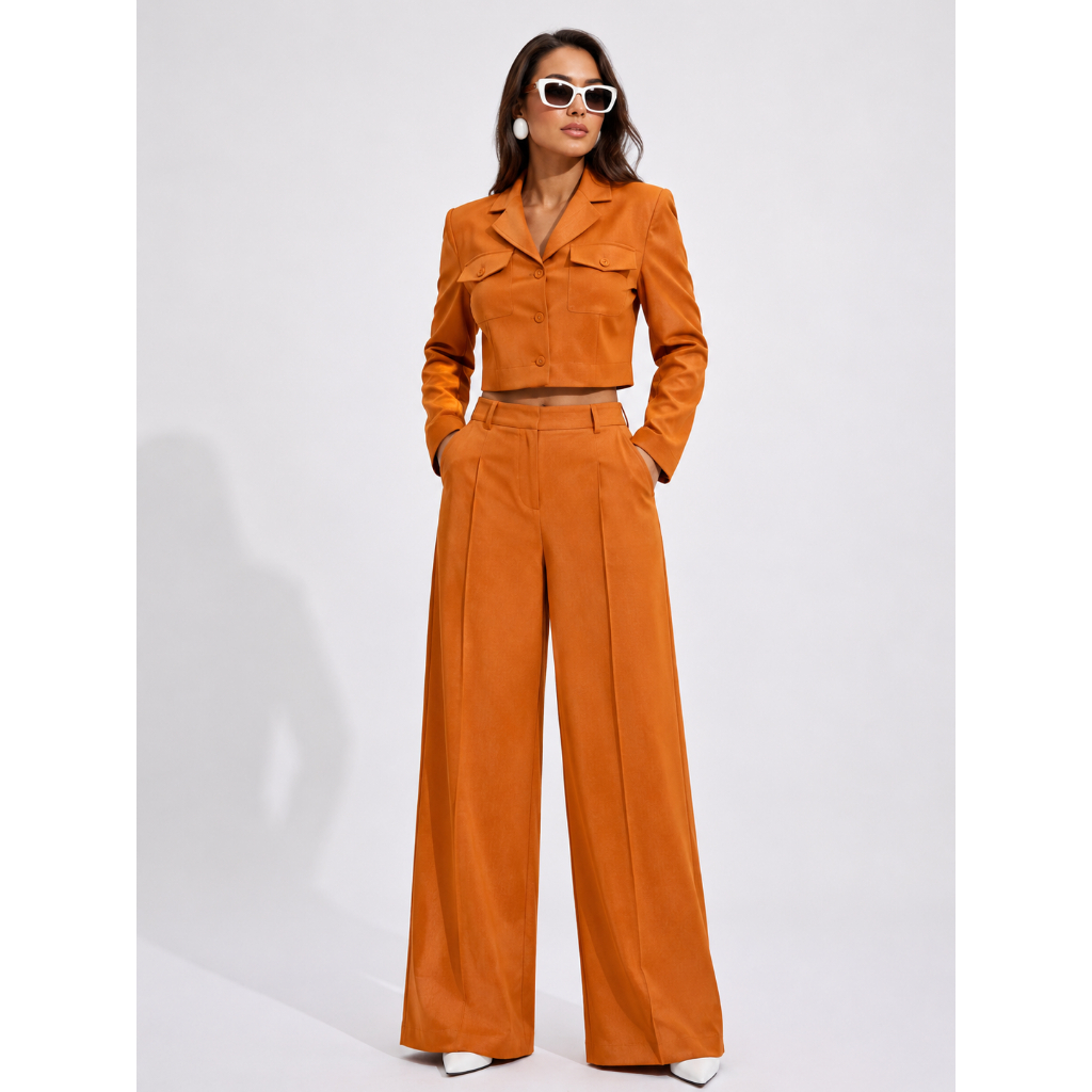 Conjunto Feminino Elegante Cropped + Calça Pantalona - Sofisticação Moderna