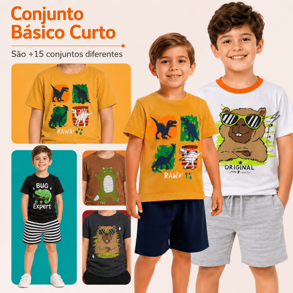 Kit 2, 3 ou 5 Conjunto Sortido Infantis Menino - 1 ao 8 Anos Verão