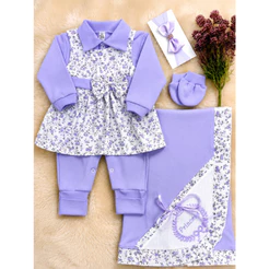 Saída de Maternidade Feminina Lilás Floral Kit com 5 Peças