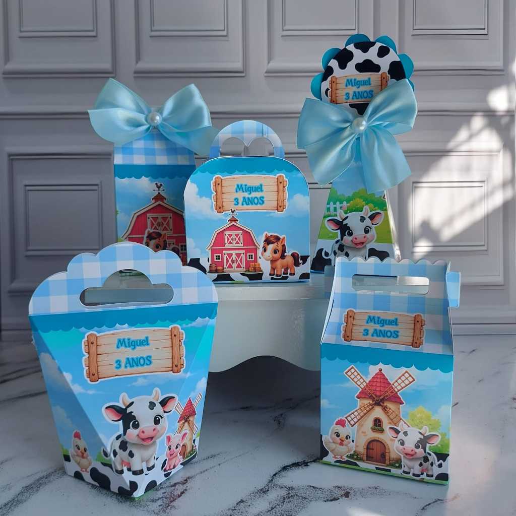 Kit Caixinha Festa  FAZENDINHA CUTE  AZUL PARA MONTAR /  Kit Completo  |  Lembrancinha     /  BRINDE