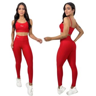 Conjunto de Academia /Corrida Feminino Fitness Calça Legging Zero Transparência Cintura A…