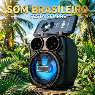 Caixa de Som Bluetooth Potente KTS, Recarregável, Rádio FM e Design Compacto Alto Falante…