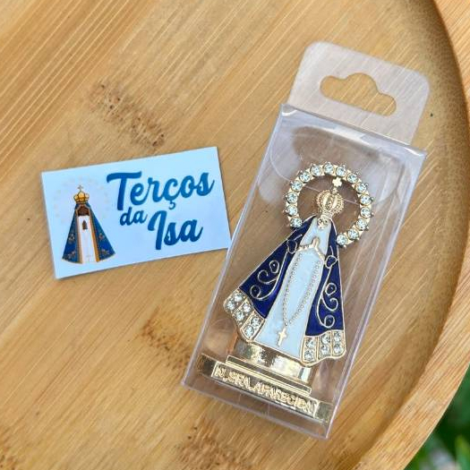 Santinha Nossa Senhora Aparecida para Painel de Carro - Decoração Religiosa com Fita Dupla Face