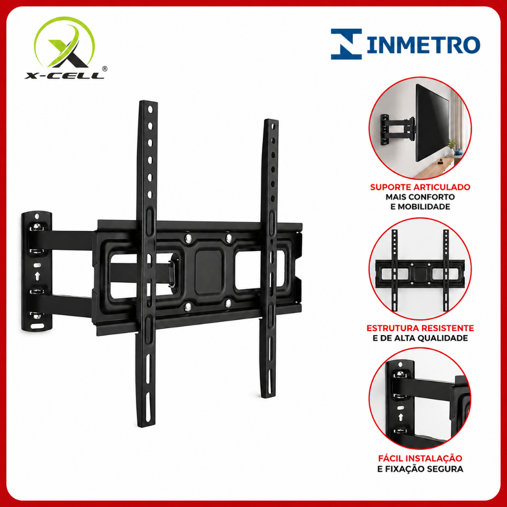 Suporte Articulado para TV 23 a 60 Polegadas até 35kg Aço Reforçado com Kit Inst