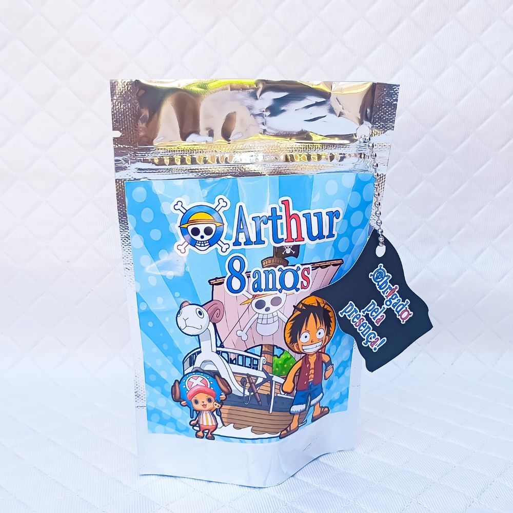 Saquinho Metalizado Zip Lock 10x15 ou 12x19 cm personalizado ONE PEACE lembrancinha aniversário festa infantil