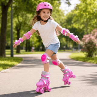 Patins Roller Quad 4 Rodas Ajustável Rosa 39 ao 42 Com Kit Proteção Capacete Joelheira Cotoveleira P