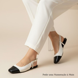 Sapatilha Feminina Confortável Luxo Elegante Sapato Feminino Slingback Mocassim Bico Quadrado Off White
