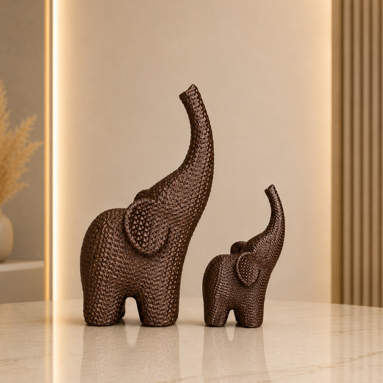 Kit 2 Elefantes Decorativos da Sorte Impressão 3D Efeito Crochê Diversas Cores para Decoração Moderna