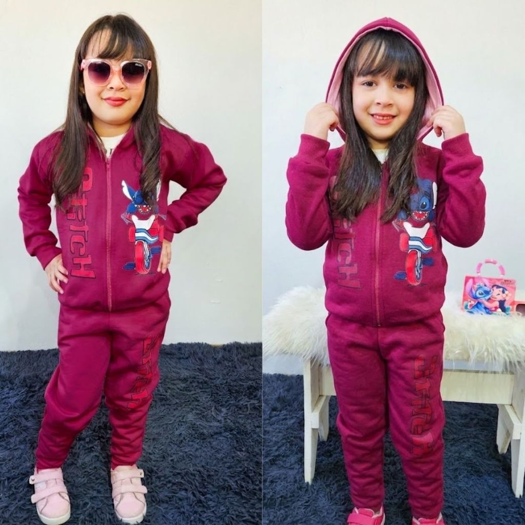 Roupa  Infantil Stitch Calça Moletom Rosa E Casaco Moletom Blogueirinha Roupas De Frio