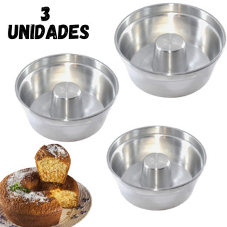 KIT - 3 Formas para Bolo com furo,16, 14 e 12cm Torta Suíça Pudim bolo
