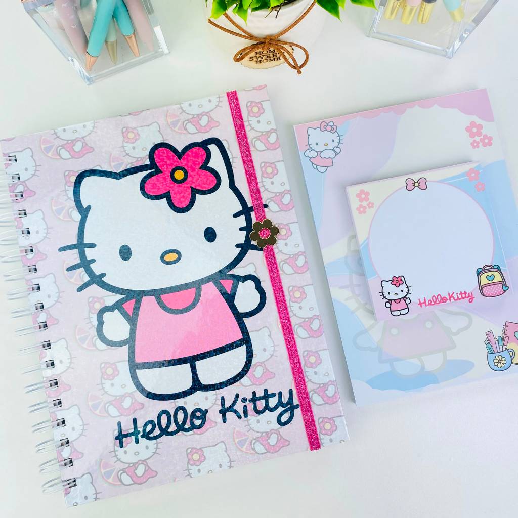 Kit Papelaria Hello Kitty - Caderno e Blocos destacáveis - Papelaria Fofa e Criativa