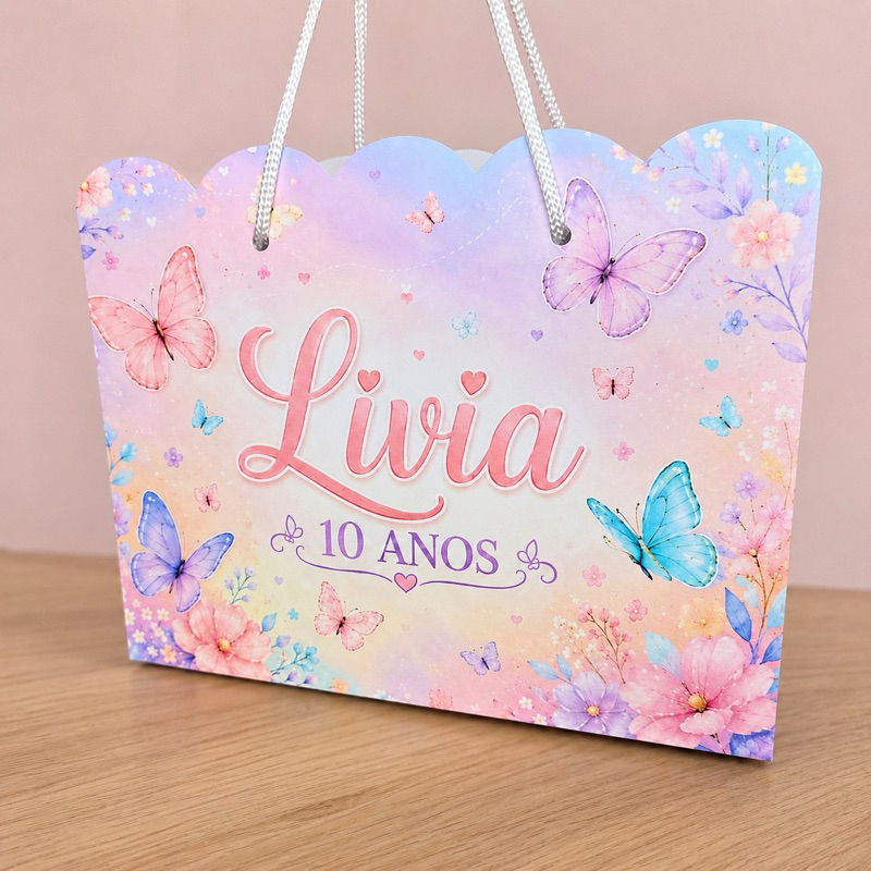 Sacolinha Personalizada infantil Borboletas Jardim encantado - Pegue e Monte - Festas, Lembrancinhas, Aniversarios