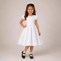 Vestido Infantil Menina Rodado - Liso Branco - Casual, Batizado, Festas, Formatura, Aniversário e Casamento