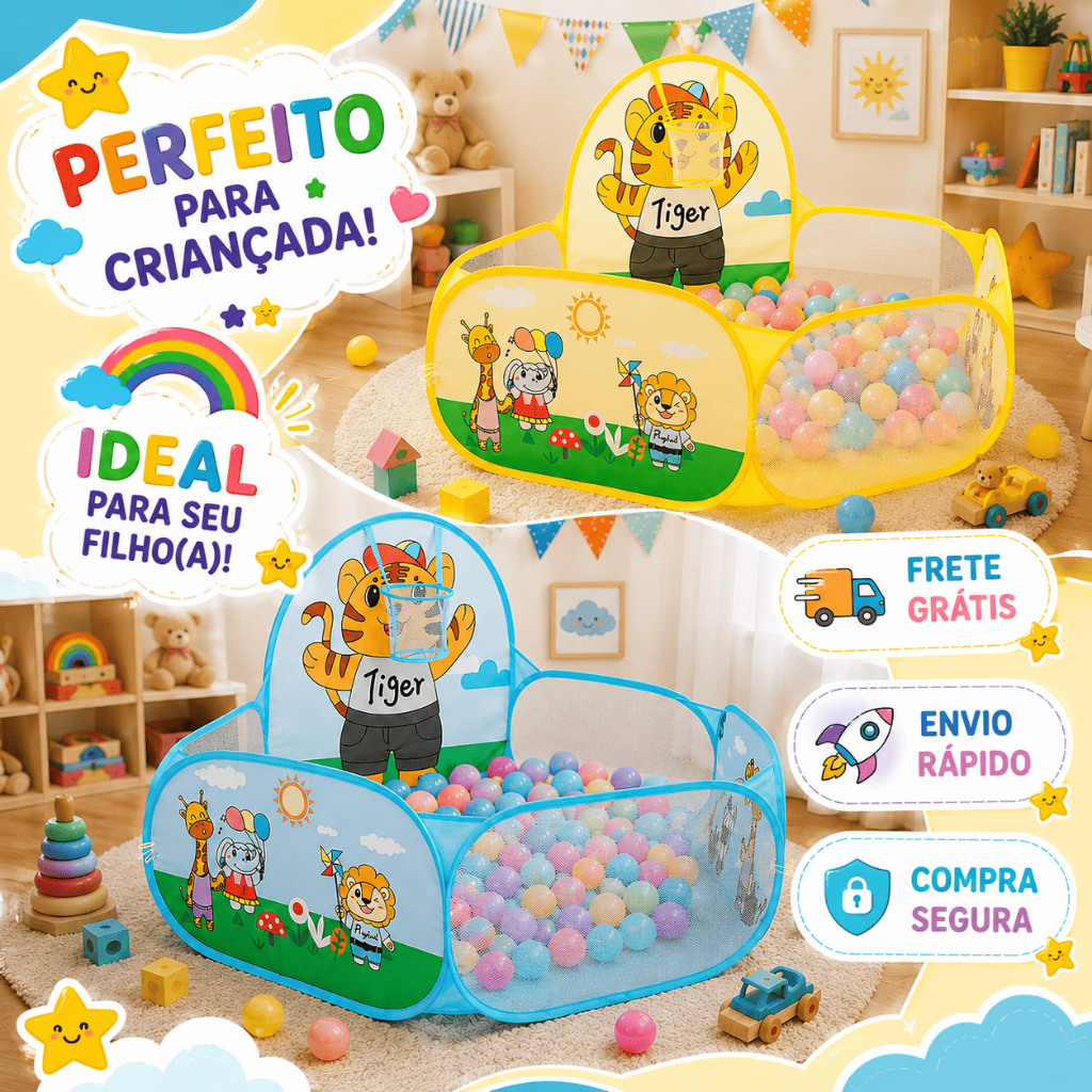 Piscina Dobrável Infantil PARA bolinhas com cesta de basquete (Bolinha não inclusa!) - 112x74cm - ZP-1733