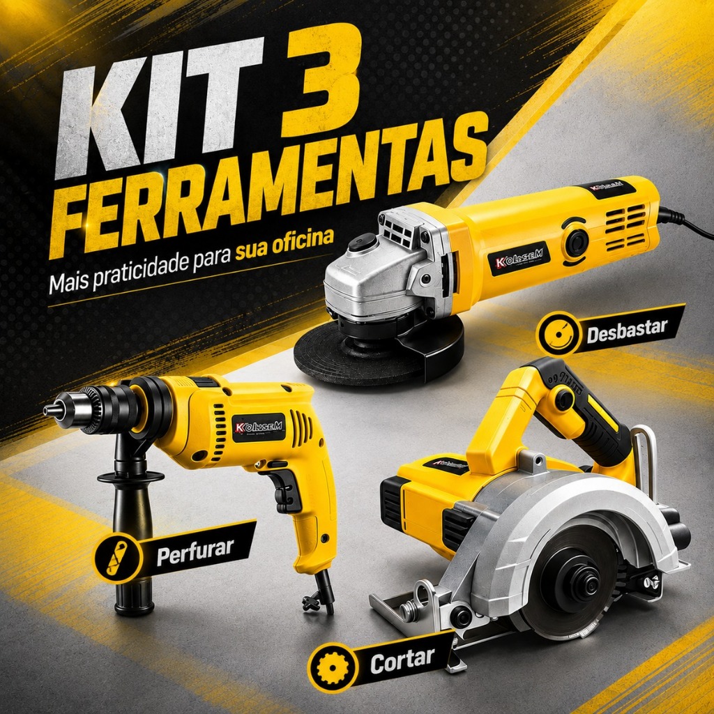 Kit 3 Em 1 - Furadeira 900w 13mm + Lixadeira 115mm + Serra Mármore Top Da Linha Oferta!!