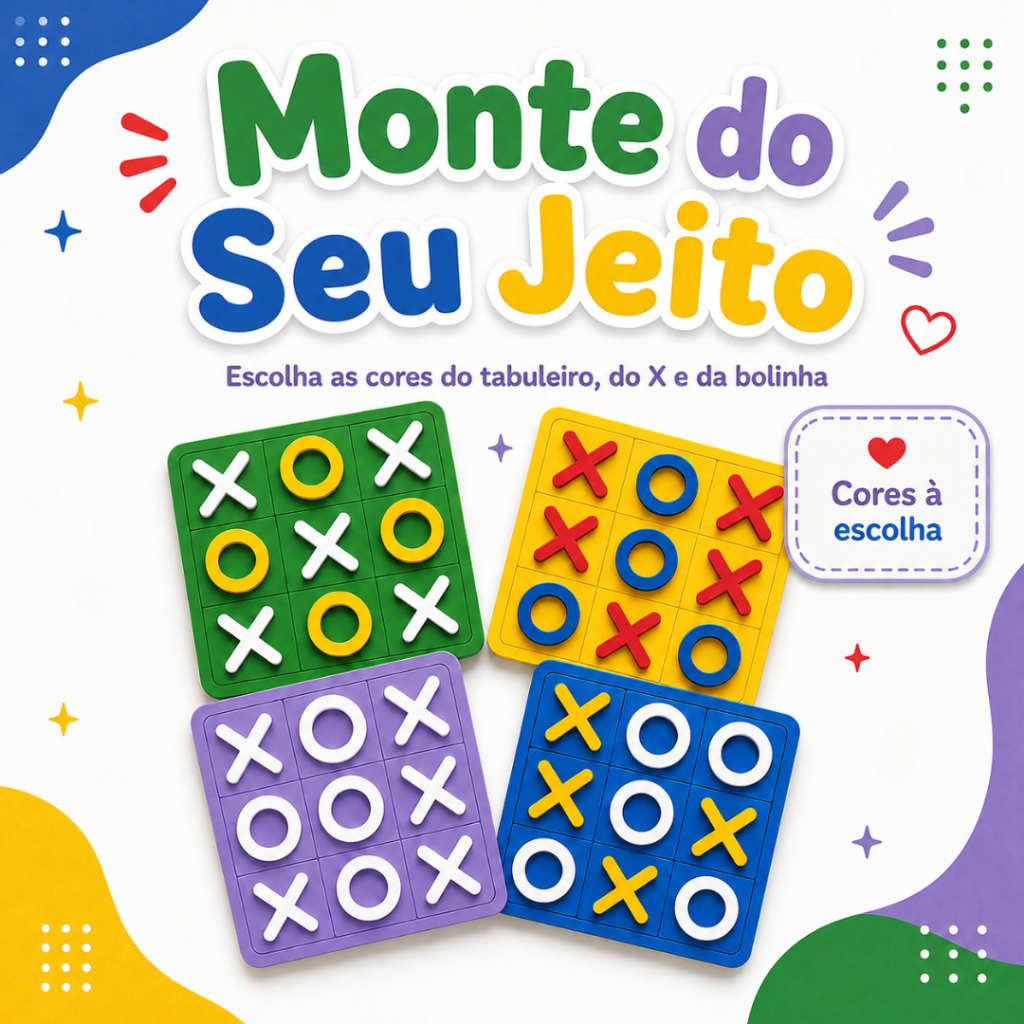 Kit Jogos da Velha MDF 10 x 10 Monte do Seu Jeito Cores Personalizadas Lembrancinha