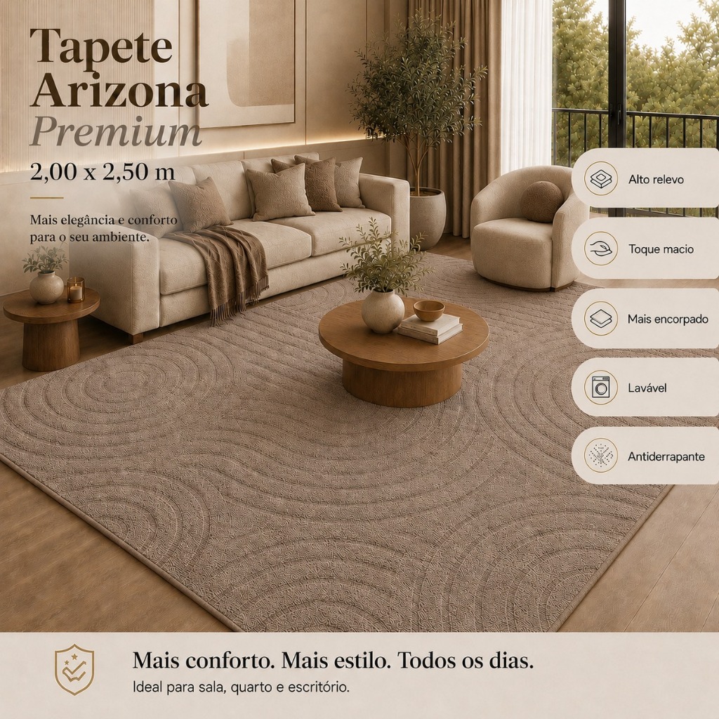 Tapete Premium 2,50x2,00 Sala Quarto Escritório Alto Relevo Macio Antiderrapante
