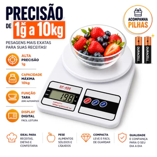 Balança Digital Cozinha 10Kg Precisão Balança de Alimentos Cozinha pilhas inclusas