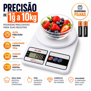 Balança Digital Cozinha 10Kg Precisão Balança de Alimentos Cozinha pilhas inclusas