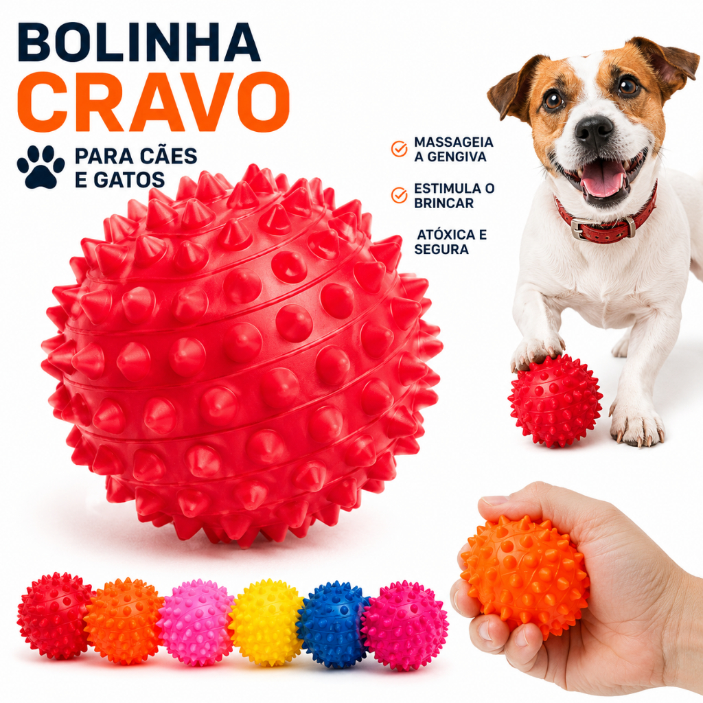 Bolinha de Cravo Pet Brinquedo Mordedor Cachorro Cães Gatos Resistente Interativo Flexível