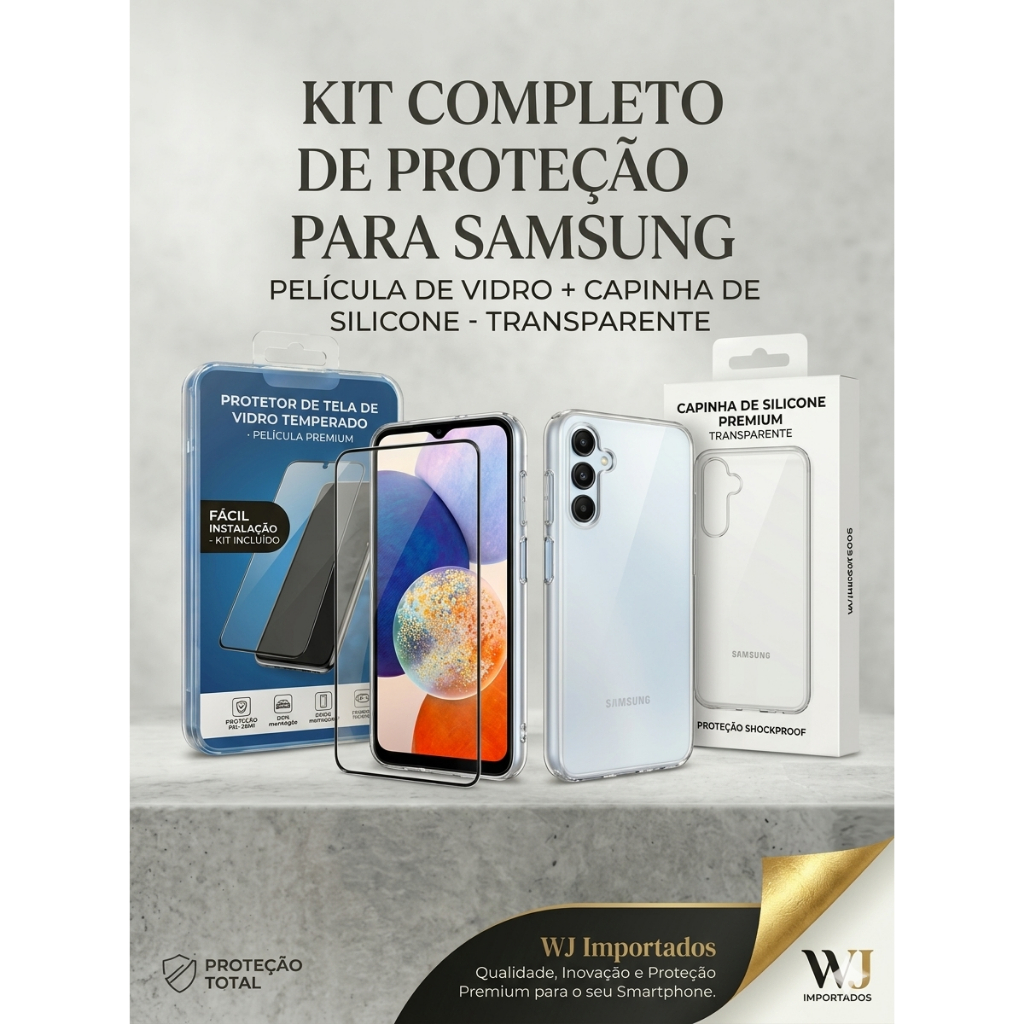 Kit Capinha Transparente Anti-Impacto + Película Vidro 3D Para Samsung Galaxy A14 A15 A16 A07 A17