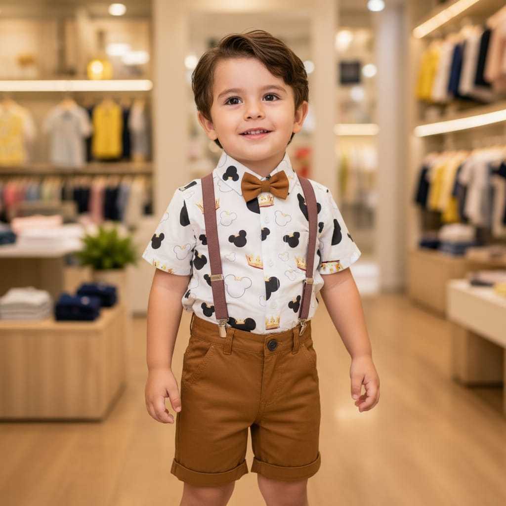 Conjunto Menino Infantil Luxuoso Temático Mickey Realeza + Bermuda Caramelo