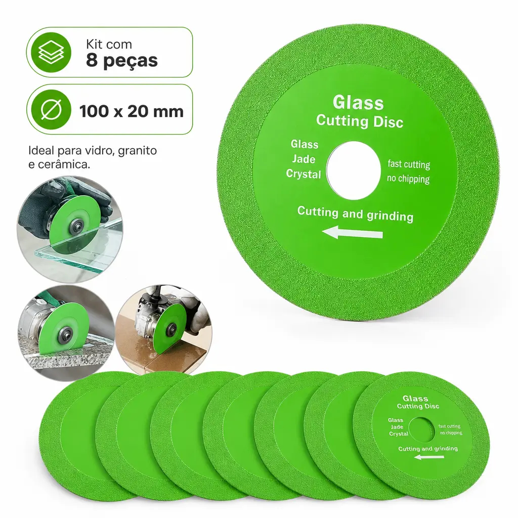 8/5/4/3/2/1Discos Diamantado Para Corte De Vidro Porcelanato Piso e Cerâmica 100mm X 20mm