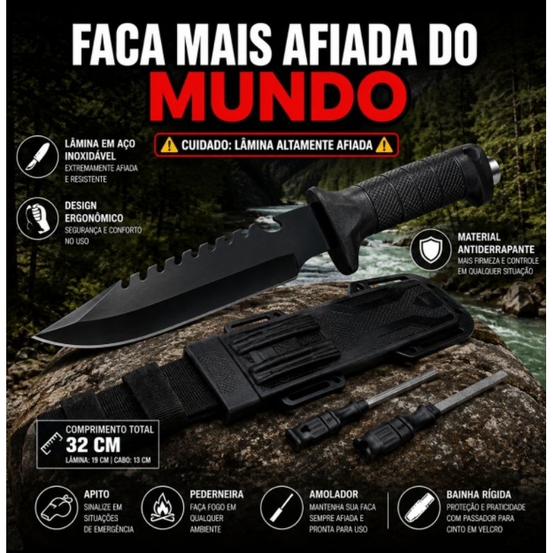 Faca de Camping Outdoor com Bainha e Pederneira Sobrevivência Trilhas Pesca
